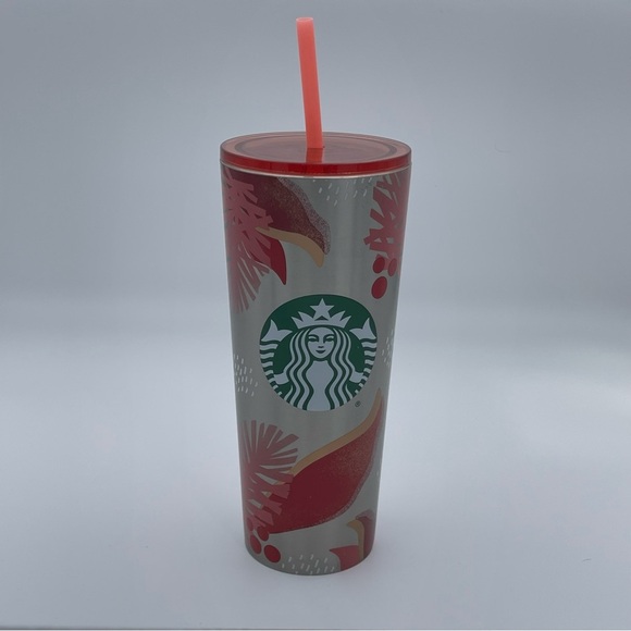 Starbucks Holiday 2021 Stainless Steel Tumbler 24oz Red & Silver With Straw - Picture 10 of 13